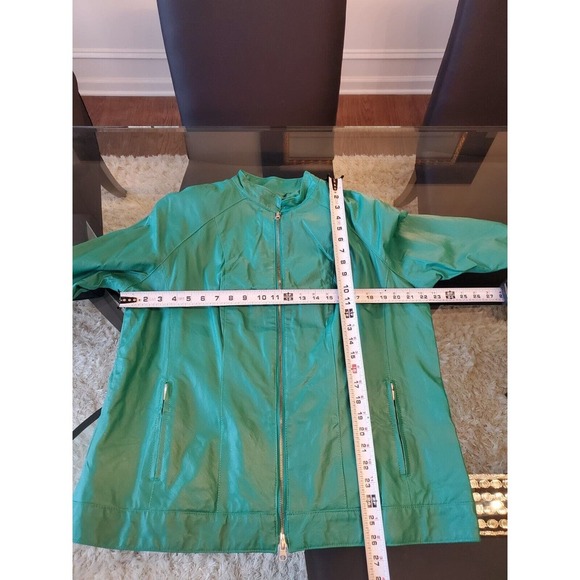 Jessica London Women's Teal Leather Long Sleeve Two Way Zipper Jacket Size 14 - Picture 8 of 14